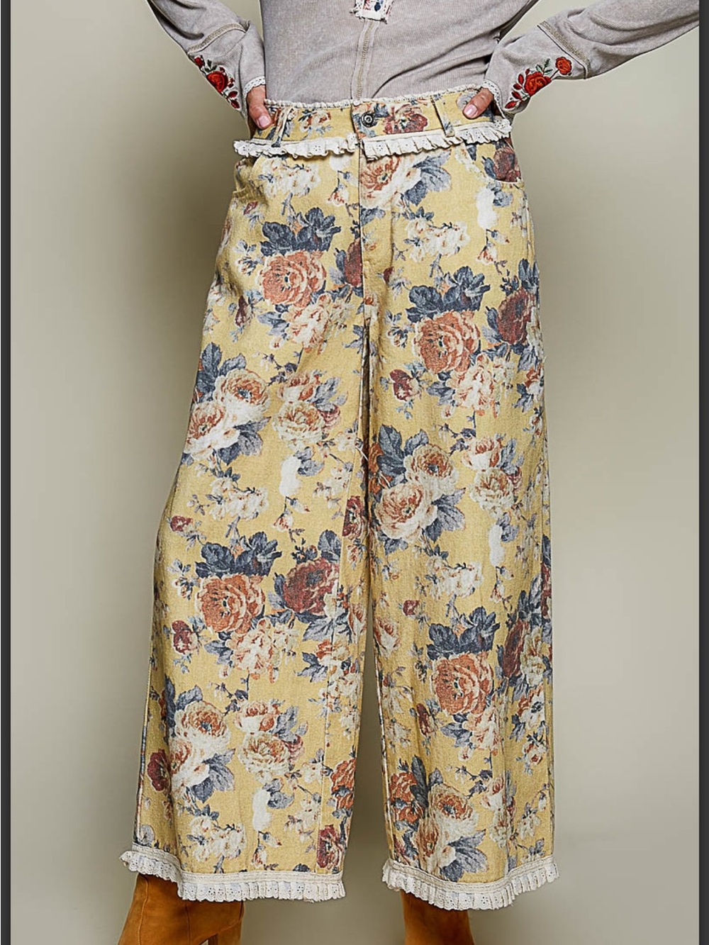 POL Floral Wide-Leg Pants New